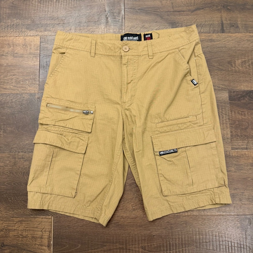 Ecko Unltd Mens Ripstop Cargo Shorts Tan Khaki Size 36 Streetwear Y2K Utility